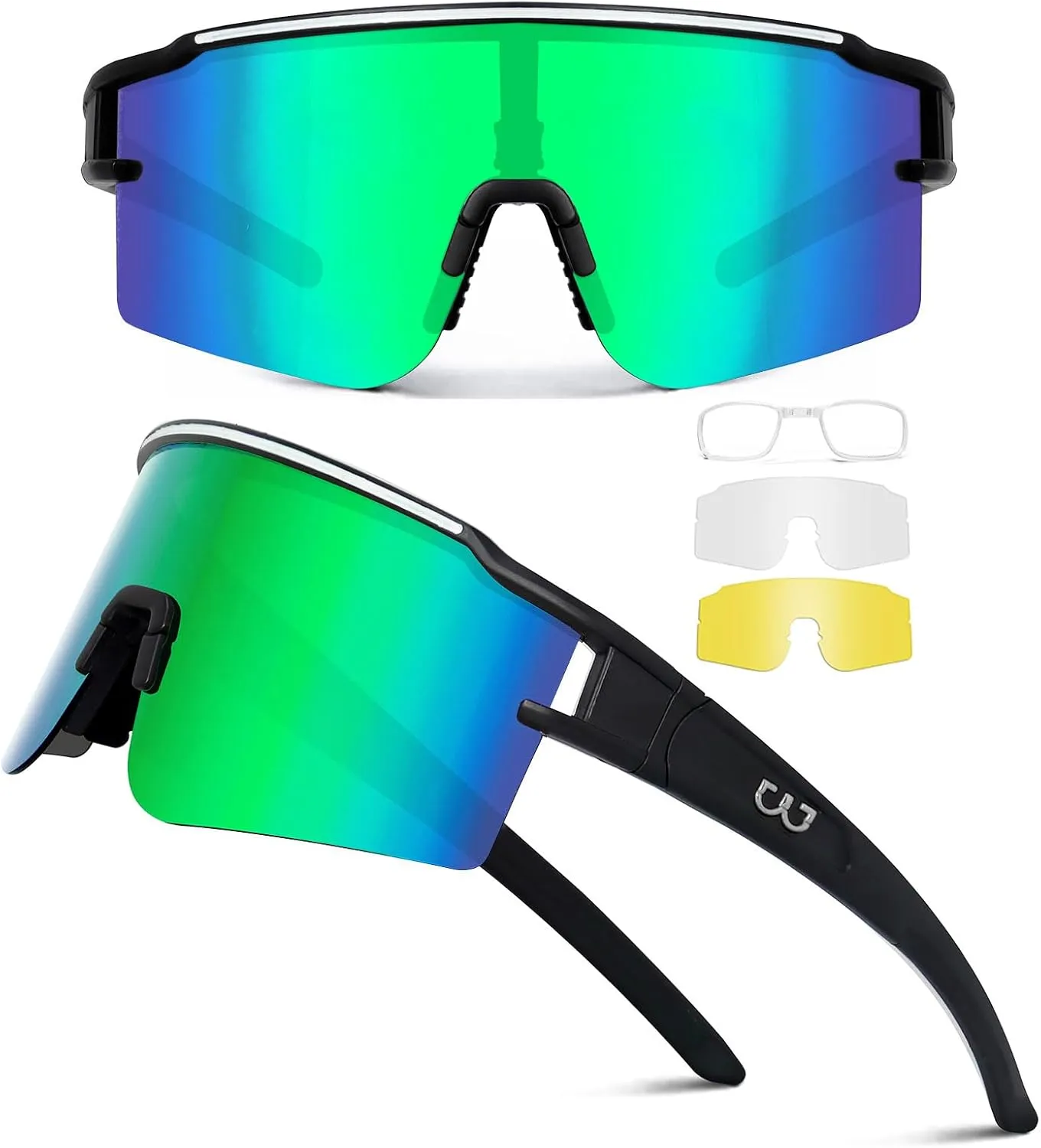 SPOSUNE Polarized Cycling Glasses with 3 Interchangeable Lenses for Women Men, TR90 Sports Sunglasses Running Baseball