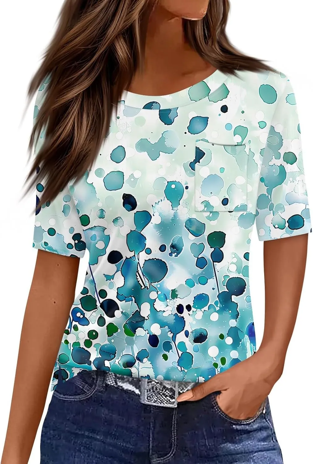 Summer Womens Crewneck Short Sleeve Shirts Spring Gradient Stripe Prints Casual Blouse Shirt Dressy Tops