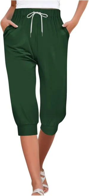 Sweatpants Capris for Women Baggy Drawstring Joggers Lightweight Cinch Bottoms Workout Athletic Sports Lounge Pants