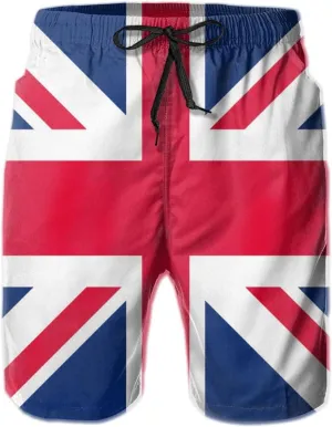 Swim Shorts Mens Union Jack Swim Trunks Quick Dry Summer Surf Beach Shorts with Pocket Drawstring