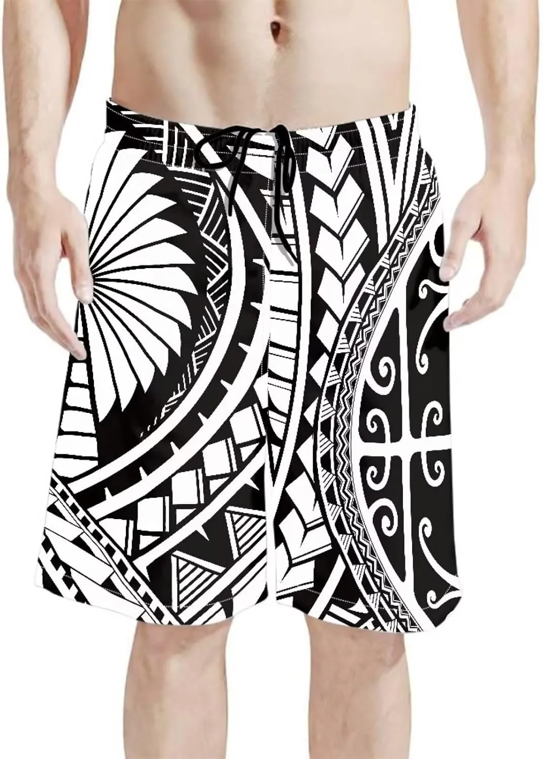 Swim Trunks for Men Polynesian Puletasi Traditional Board Shorts Quick Dry Swimwear Bathing Suits with Pockets