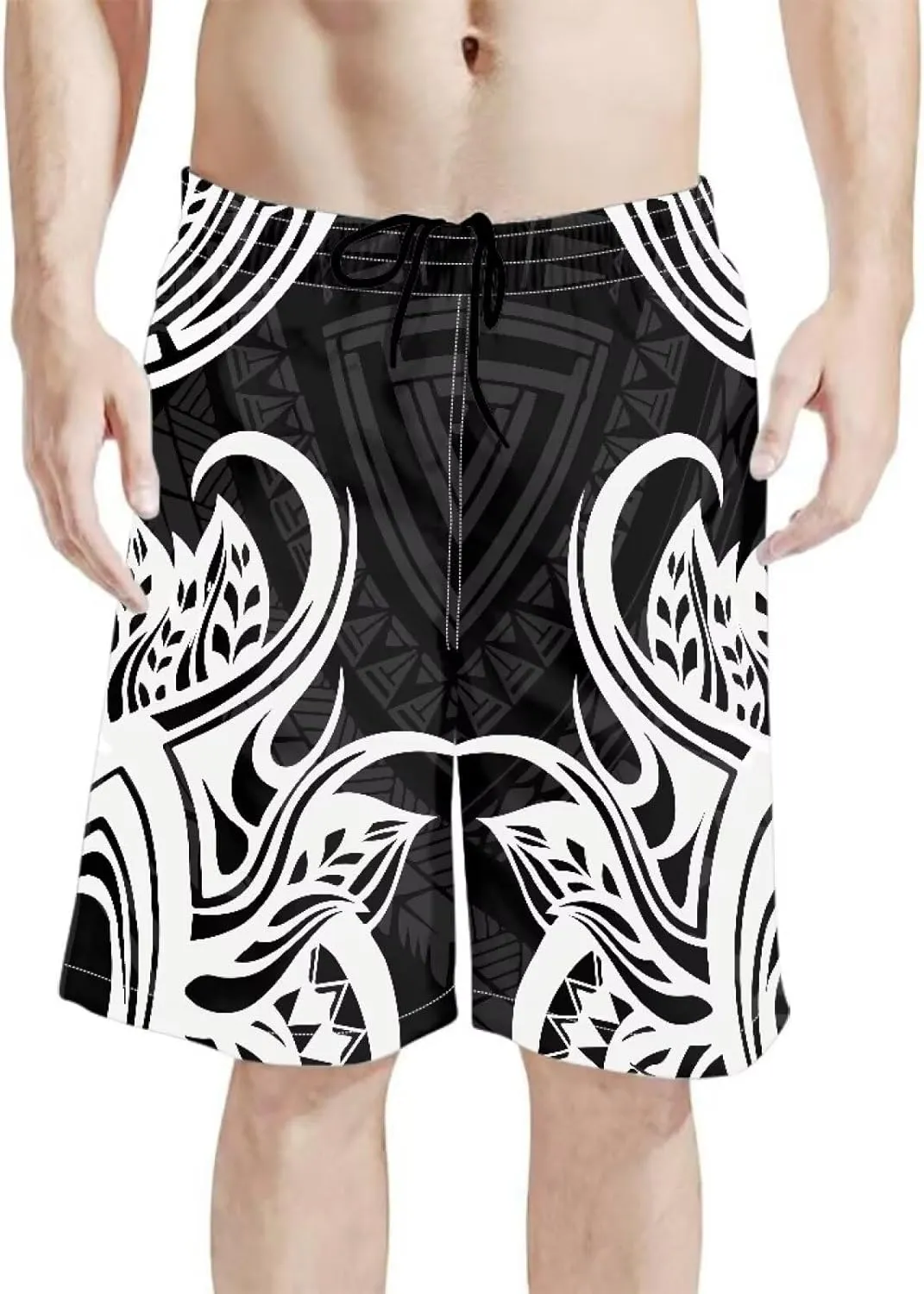 Swim Trunks for Men Polynesian Puletasi Traditional Board Shorts Quick Dry Swimwear Bathing Suits with Pockets