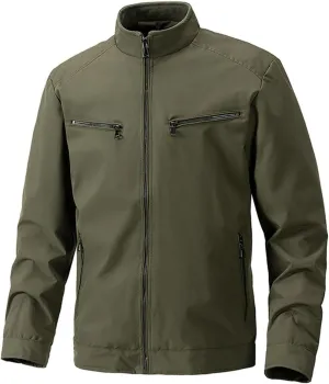 Tactical Jacket for Men Lightweight Softshell Jacket Zip Up Long Sleeve Stand Collar Bomber Jacket Winter Warm Coat