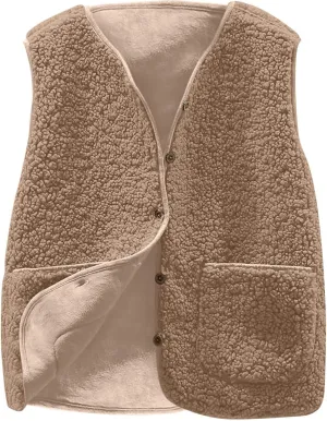 TANGNADE Oversized Vest Women Fuzzy Fleece Sleeveless Vests Button Down Casual Outwear Travel Sherpa Vest Jackets