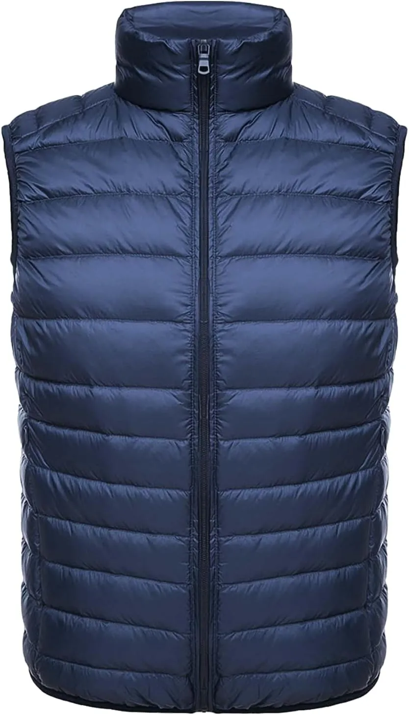 Thatrich Mens Lightweight Puffer Vest Packable Down Vests Quilted Sleeveless Jacket Full Zip Stand Collar Warm Winter Outwear