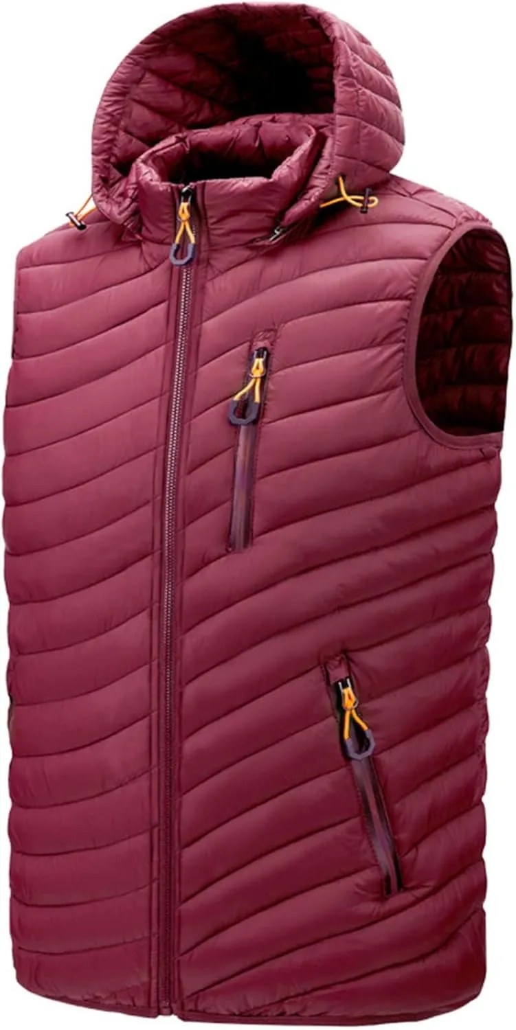 Thatrich Mens Quilted Puffer Vest Lightweight Sleeveless Zip Up Hooded Jackets Casual Stand Collar Vests Winter Outdoor Wear
