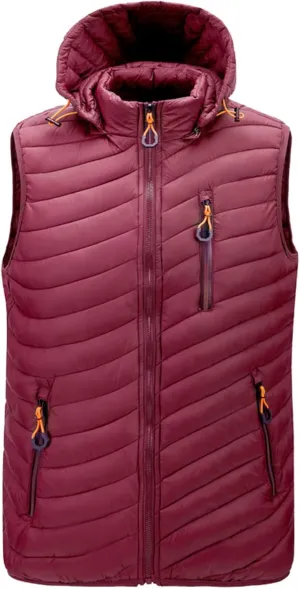 Thatrich Mens Quilted Puffer Vest Lightweight Sleeveless Zip Up Hooded Jackets Casual Stand Collar Vests Winter Outdoor Wear