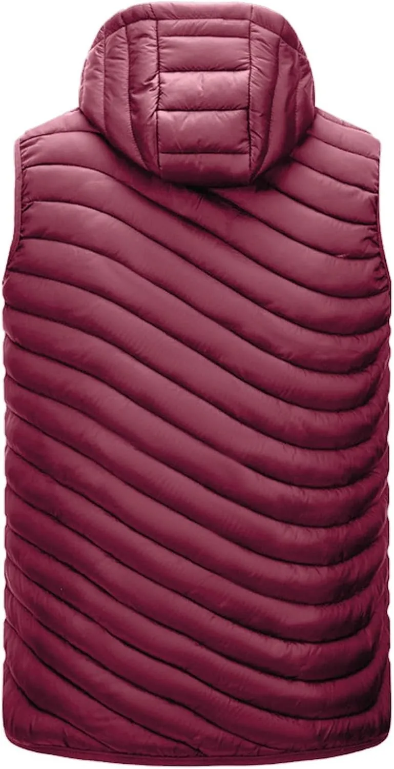 Thatrich Mens Quilted Puffer Vest Lightweight Sleeveless Zip Up Hooded Jackets Casual Stand Collar Vests Winter Outdoor Wear