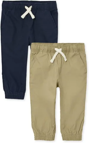 The Children's Place,Baby-Boys,and Toddler Stretch Pull on Jogger Pants,Flax/Tidal 2-Pack,12 Months,18 Months