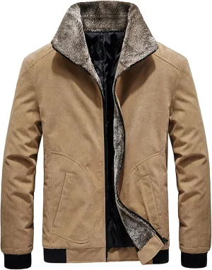 Thicken Corduroy Jacket for Men Vintage Fleece Sherpa Lined Denim Trucker Jacket Coat Casual Warm Lapel Outerwear