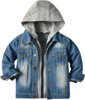 Toddler Denim Trucker Jacket Outerwear Baby Boy Girls Basic Zipper Long Sleeve Blouse Fall Autumn Winter Hooded