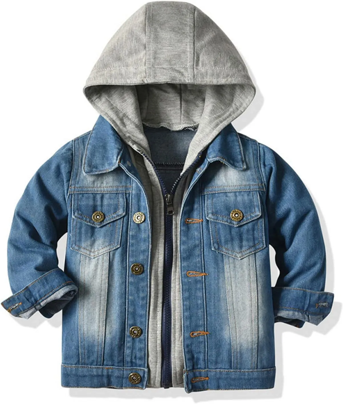 Toddler Denim Trucker Jacket Outerwear Baby Boy Girls Basic Zipper Long Sleeve Blouse Fall Autumn Winter Hooded