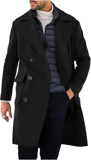 Trench Coat Men Pea Coats Slim Fit Notched Collar Wool Blend Jackets Business Overcoat Single Breasted Winter Jackets