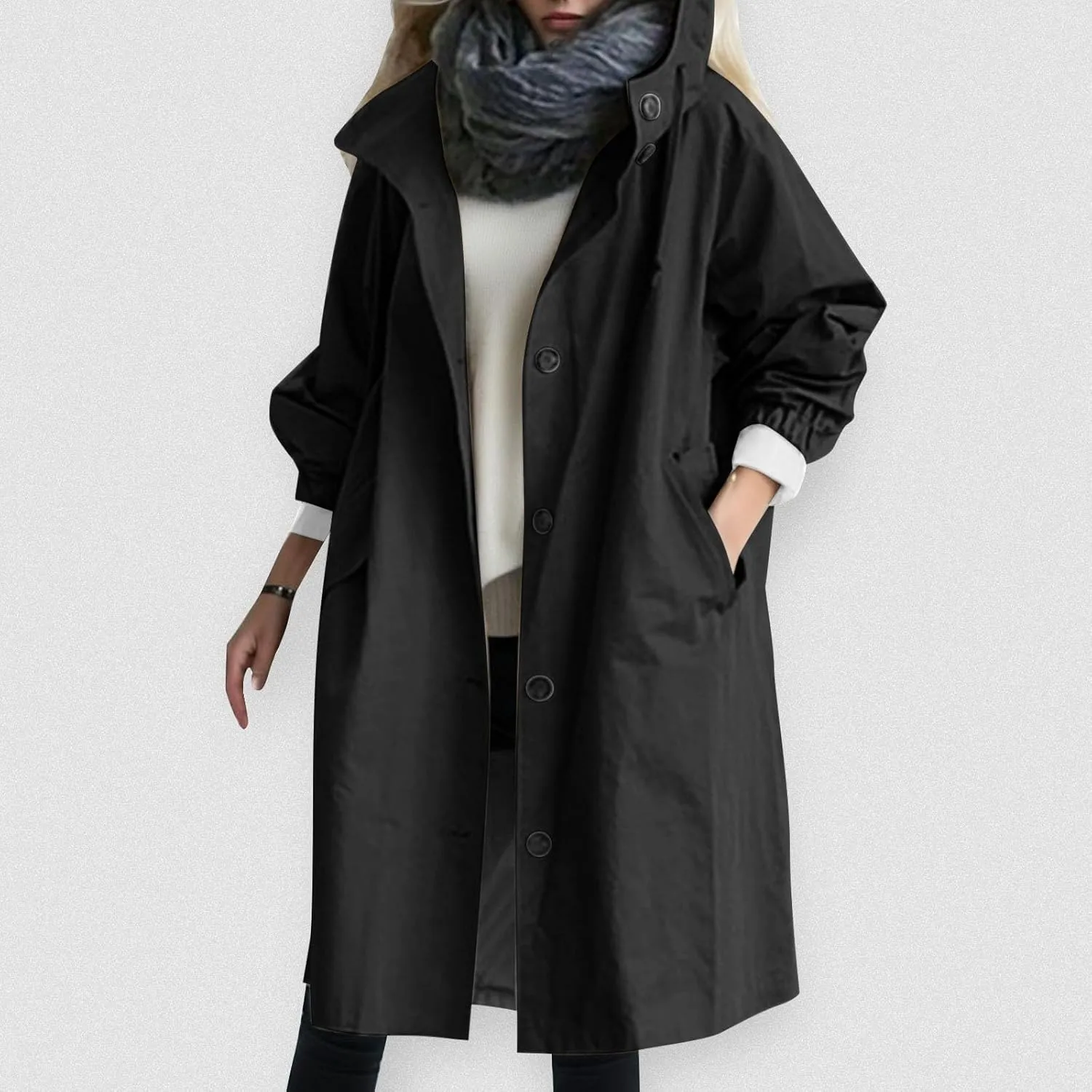 Trench Coat Women Long Waterproof Hooded Raincoat Lightweight Rain Jacket Lined Fall Winter Outdoor Windbreaker