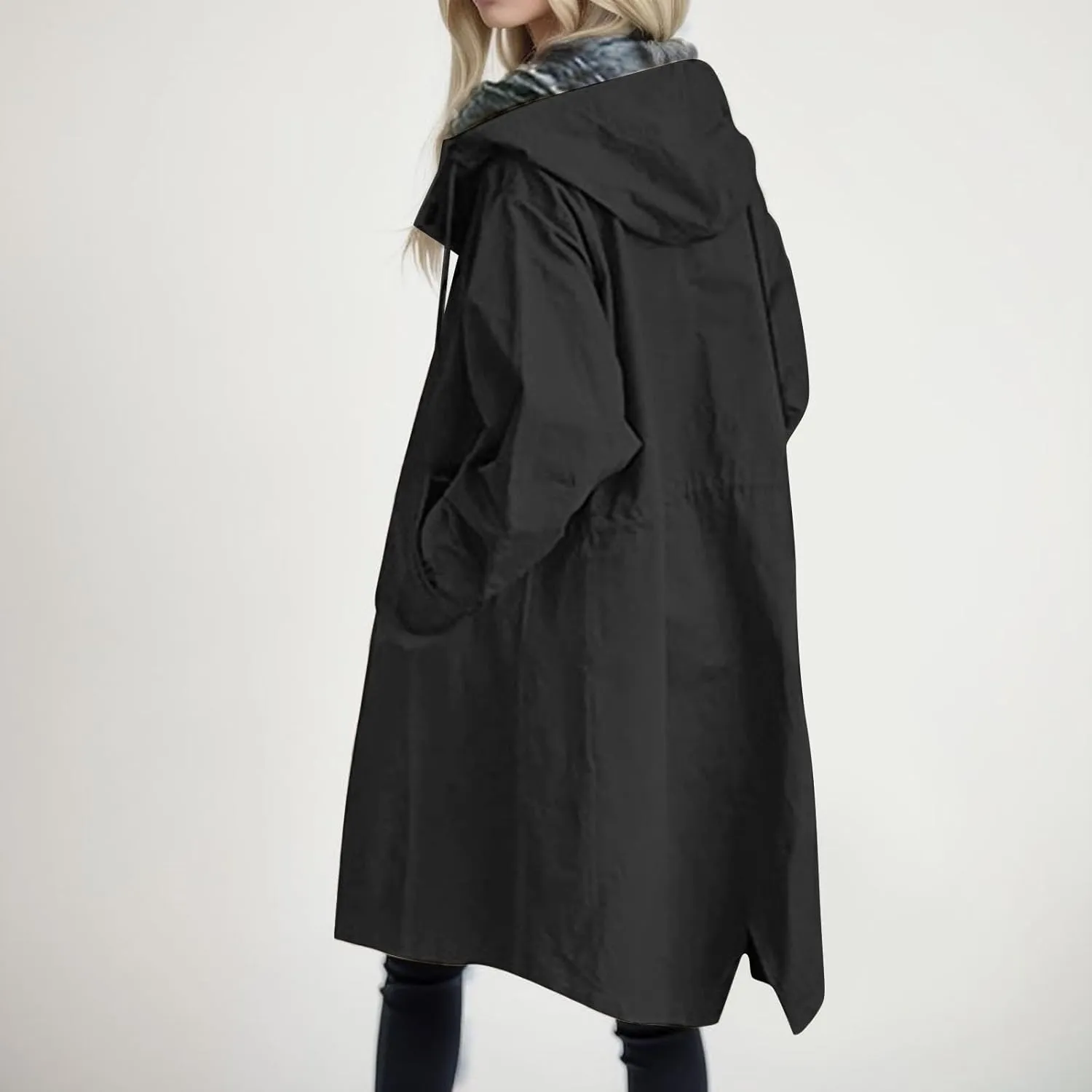 Trench Coat Women Long Waterproof Hooded Raincoat Lightweight Rain Jacket Lined Fall Winter Outdoor Windbreaker