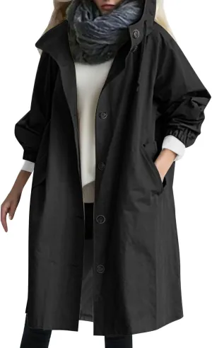 Trench Coat Women Long Waterproof Hooded Raincoat Lightweight Rain Jacket Lined Fall Winter Outdoor Windbreaker