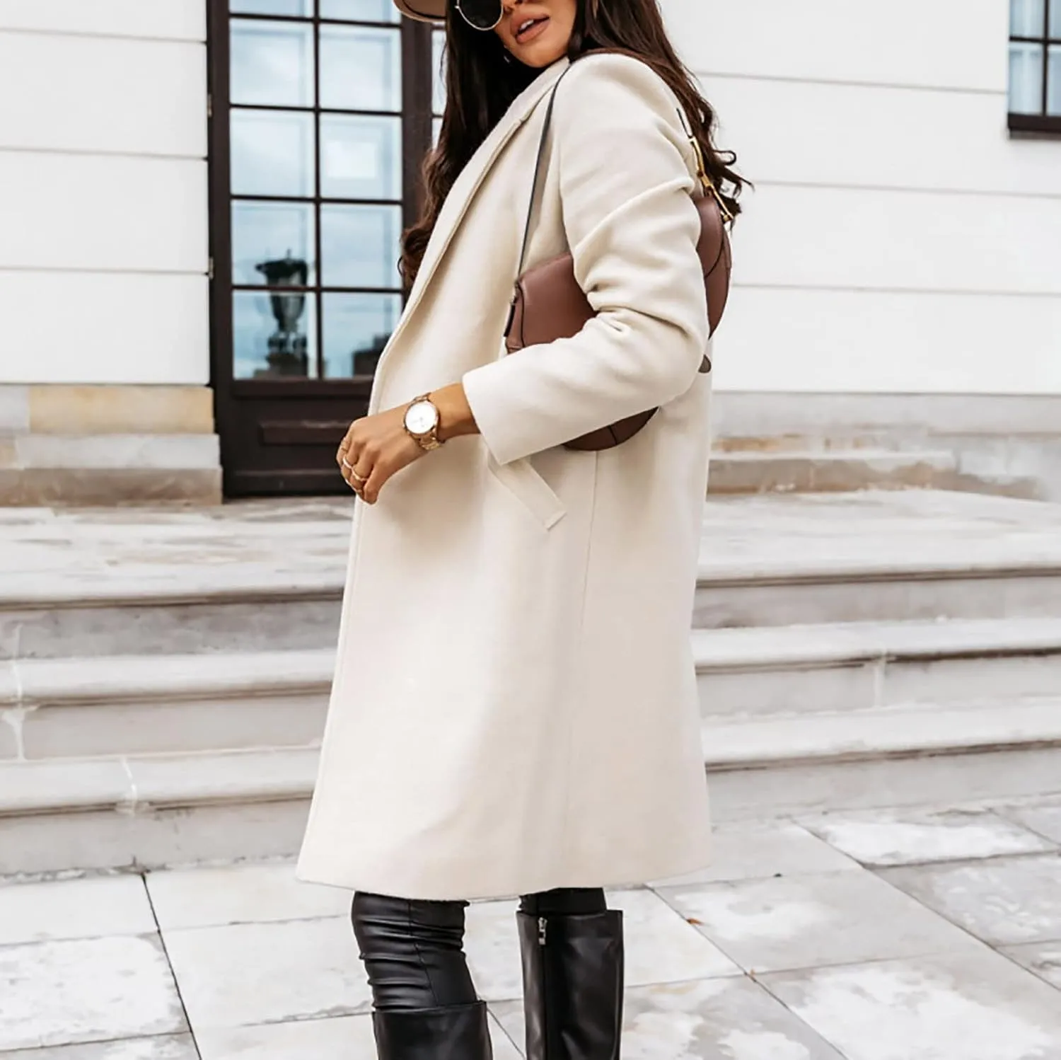 Trendy Fall Winter Trench Coat for Women Long Parka Jackets Elegant Suit Collar Blazer Cardigan Windbreaker