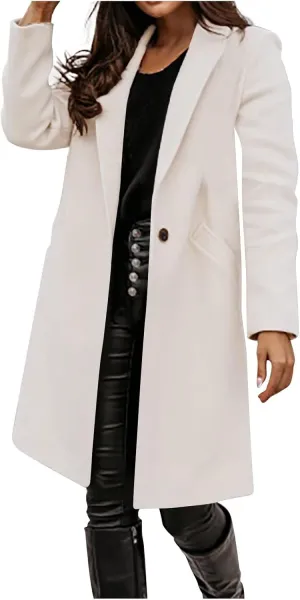 Trendy Fall Winter Trench Coat for Women Long Parka Jackets Elegant Suit Collar Blazer Cardigan Windbreaker