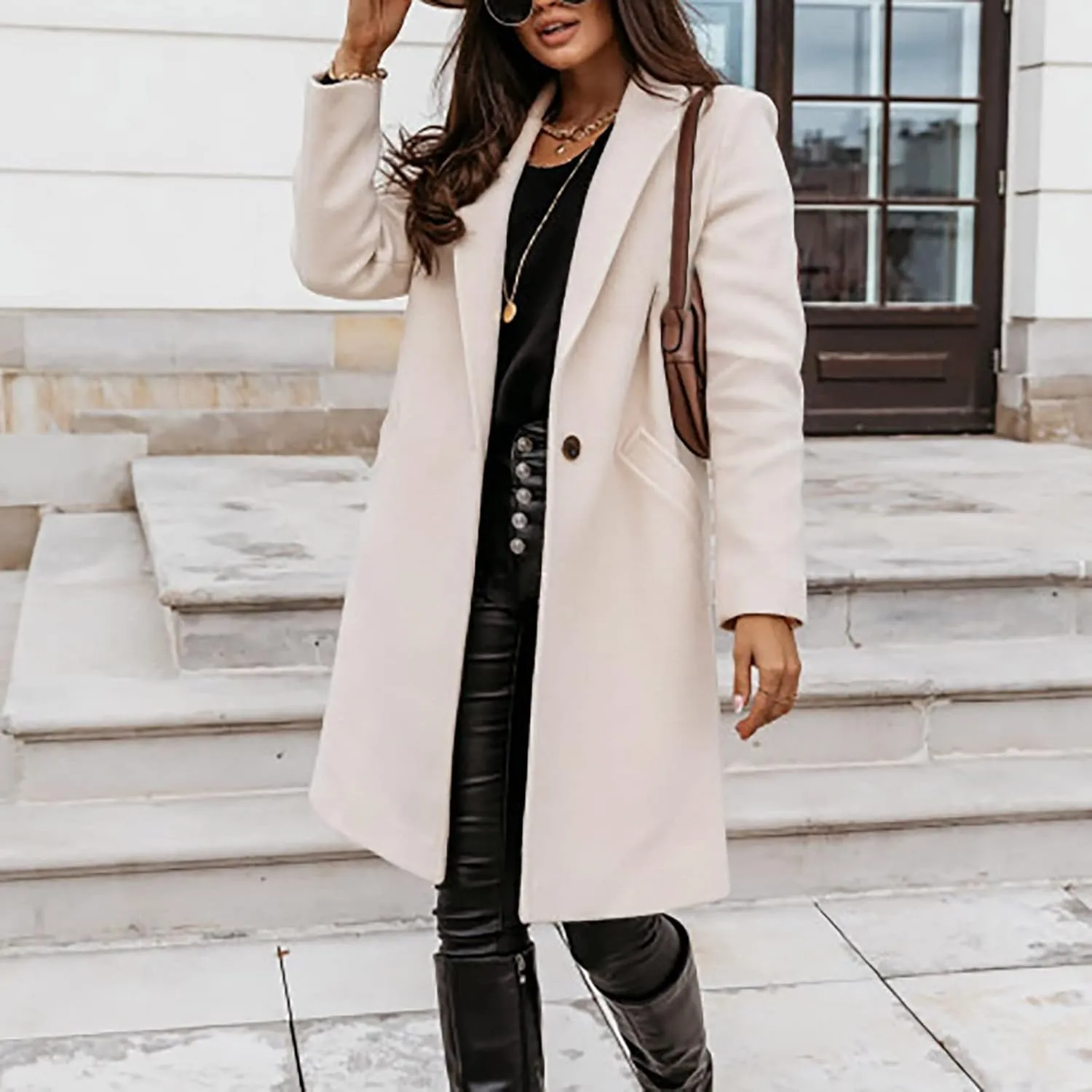 Trendy Fall Winter Trench Coat for Women Long Parka Jackets Elegant Suit Collar Blazer Cardigan Windbreaker
