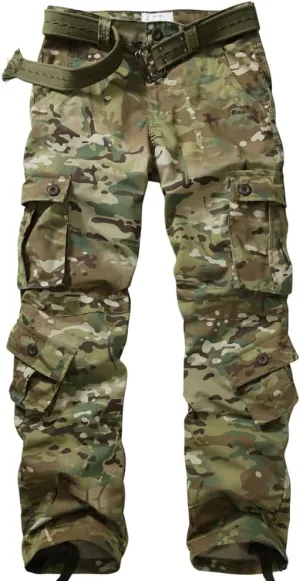TRGPSG Men's Hiking Pants, Outdoor Ripstop Wild Cargo Pants, Multi-Pocket Army Camo Pants, Lightweight Casual Pants