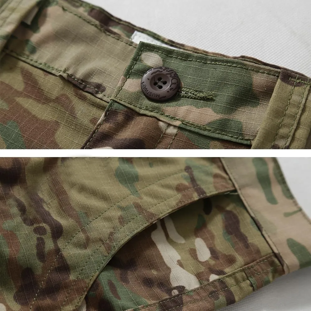 TRGPSG Men's Hiking Pants, Outdoor Ripstop Wild Cargo Pants, Multi-Pocket Army Camo Pants, Lightweight Casual Pants