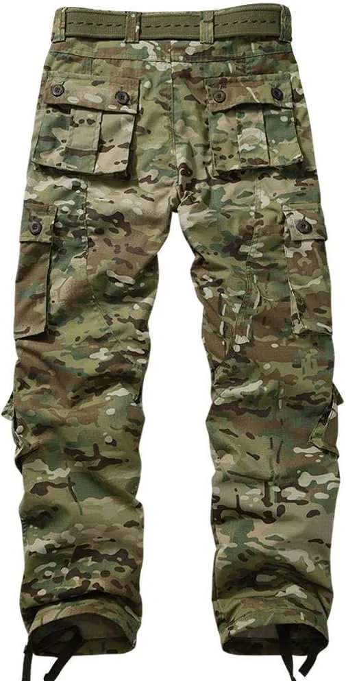 TRGPSG Men's Hiking Pants, Outdoor Ripstop Wild Cargo Pants, Multi-Pocket Army Camo Pants, Lightweight Casual Pants