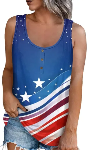 Tunic Tops Cool Sleeveless for Women Summer Print Round Neck Relaxed Fit Tank Tops Casual Cute Fashion Loose Tees