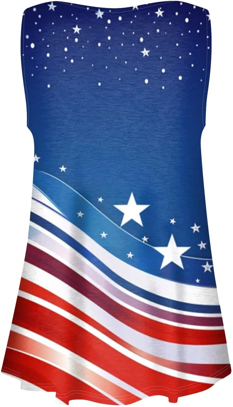 Tunic Tops Cool Sleeveless for Women Summer Print Round Neck Relaxed Fit Tank Tops Casual Cute Fashion Loose Tees