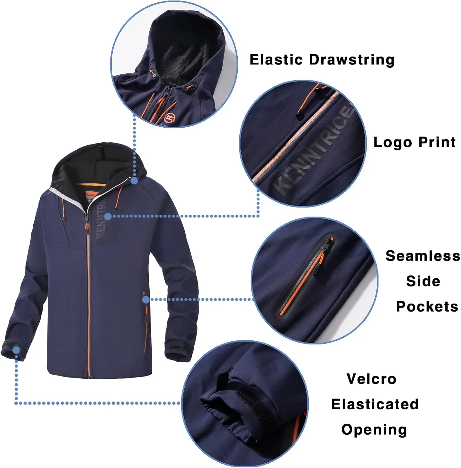 UIUO-UIPEU Men's Softshell Jackets Fleece Lined Waterproof Windbreaker Hooded Jackets for Men Hiking Golf Jacket Fall Winter
