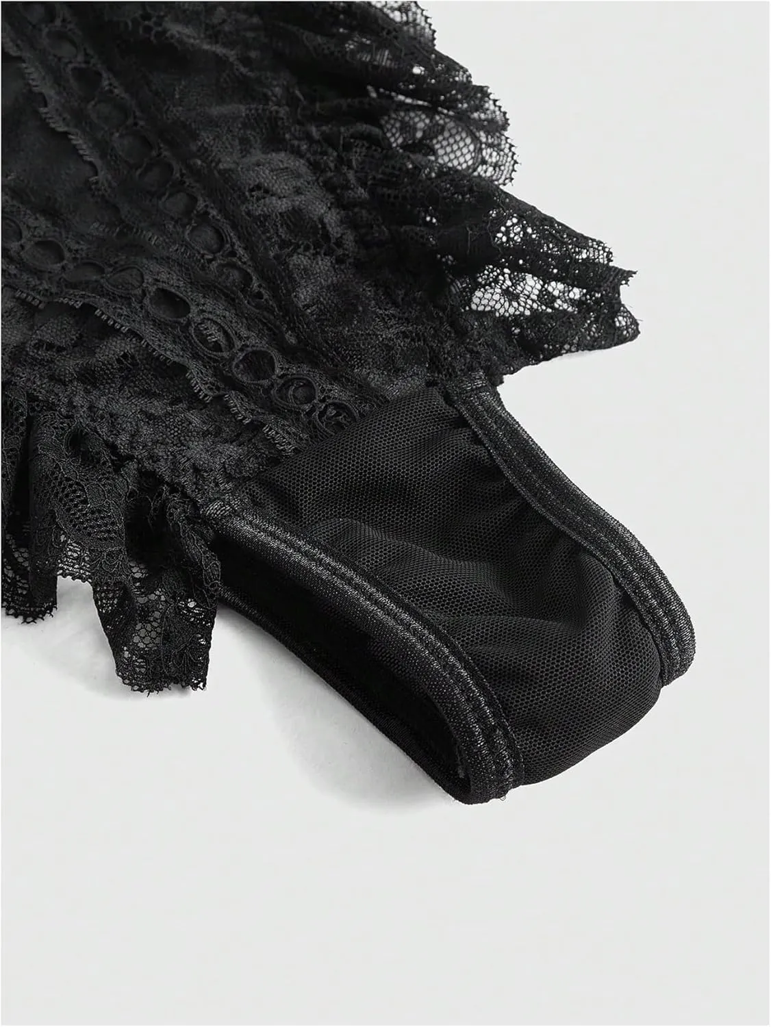 Verdusa Women's Ruffle Trim Velvet Lace Underwire Teddy Lingerie One Piece Bodysuit
