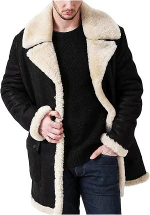 Wankang Faux Fur Coat Men Fleece Sherpa Lined Long Leather Jacket Winter Trench Coat Suede Shearling Jacket for Men