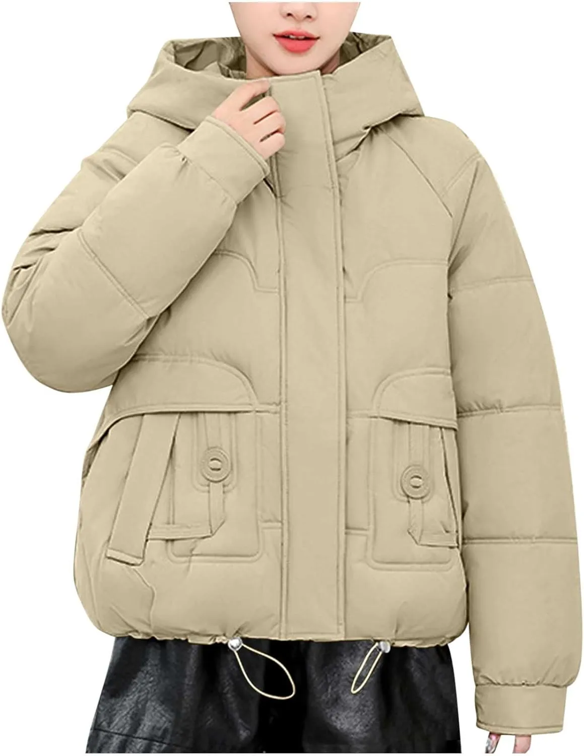 Warm Winter Coats for Women 2025 Trendy Plain Fur Hooded Puffer Jacket Down Coat Zipper Puffy Bread Jackets