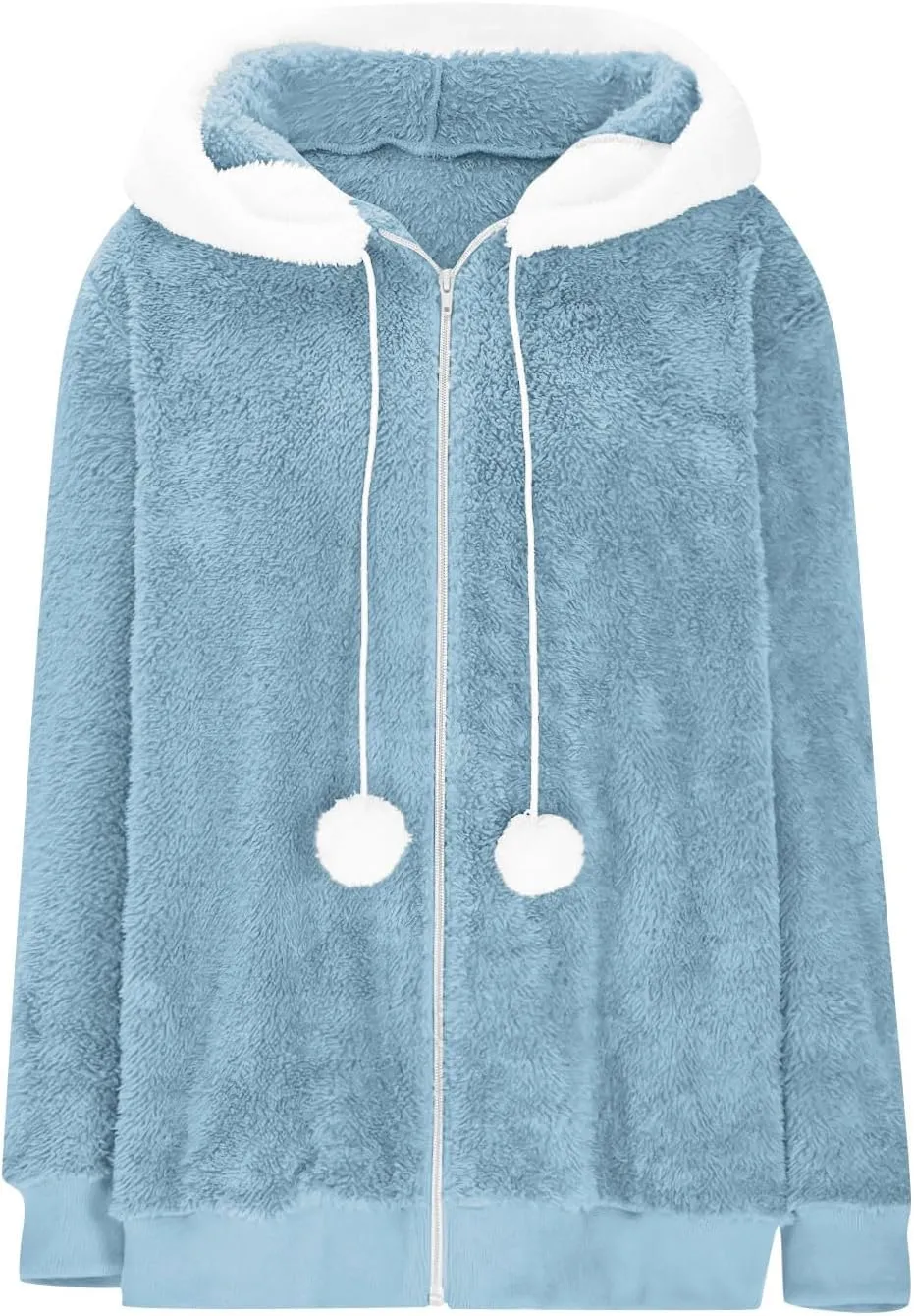 Warm Winter Coats for Women Fuzzy Fleece Jacket Fur Hooded Color Block Cardigan Zip Up Outerwear with Pockets