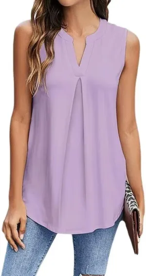 White Tank Top Woman Elegant V Neck Blouse Dressy Casual Tops Office Work Shirts Plus Size Sleeveless Tunic Party