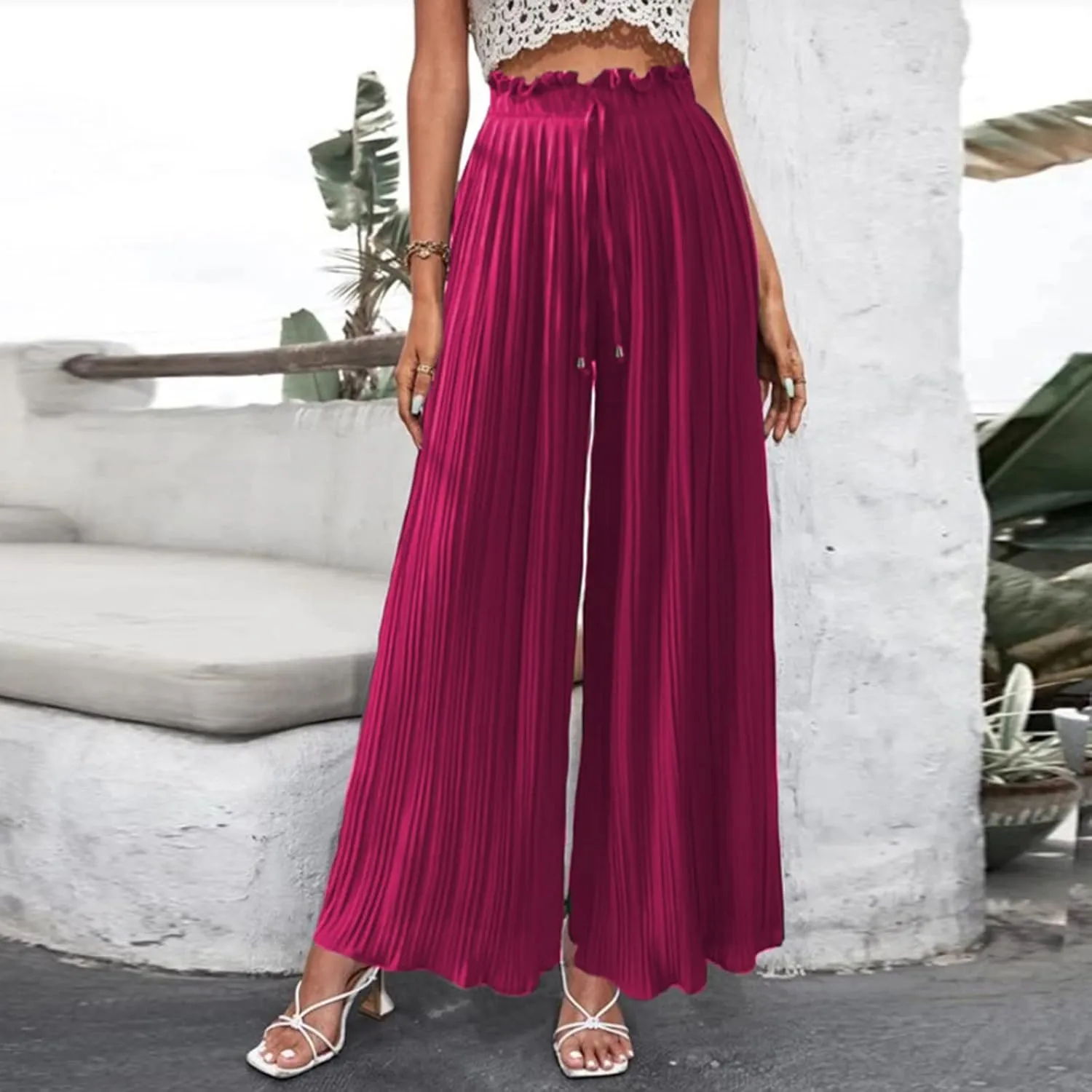 Wide Leg Pants for Women Casual Loose Fit Lounge Pants Lightweight Athletic Harem Pants Walking Linen Pants