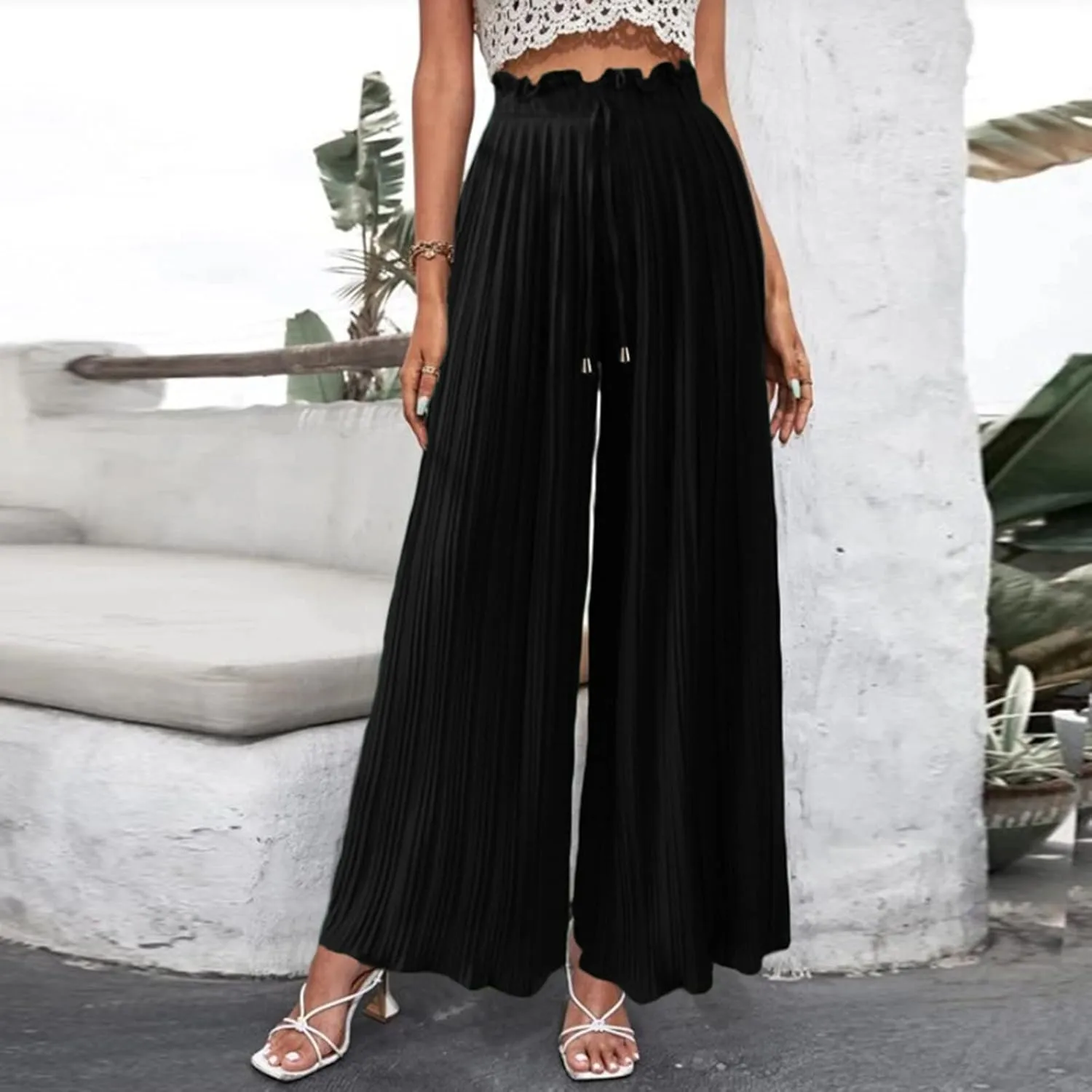 Wide Leg Pants for Women Casual Loose Fit Lounge Pants Lightweight Athletic Harem Pants Walking Linen Pants