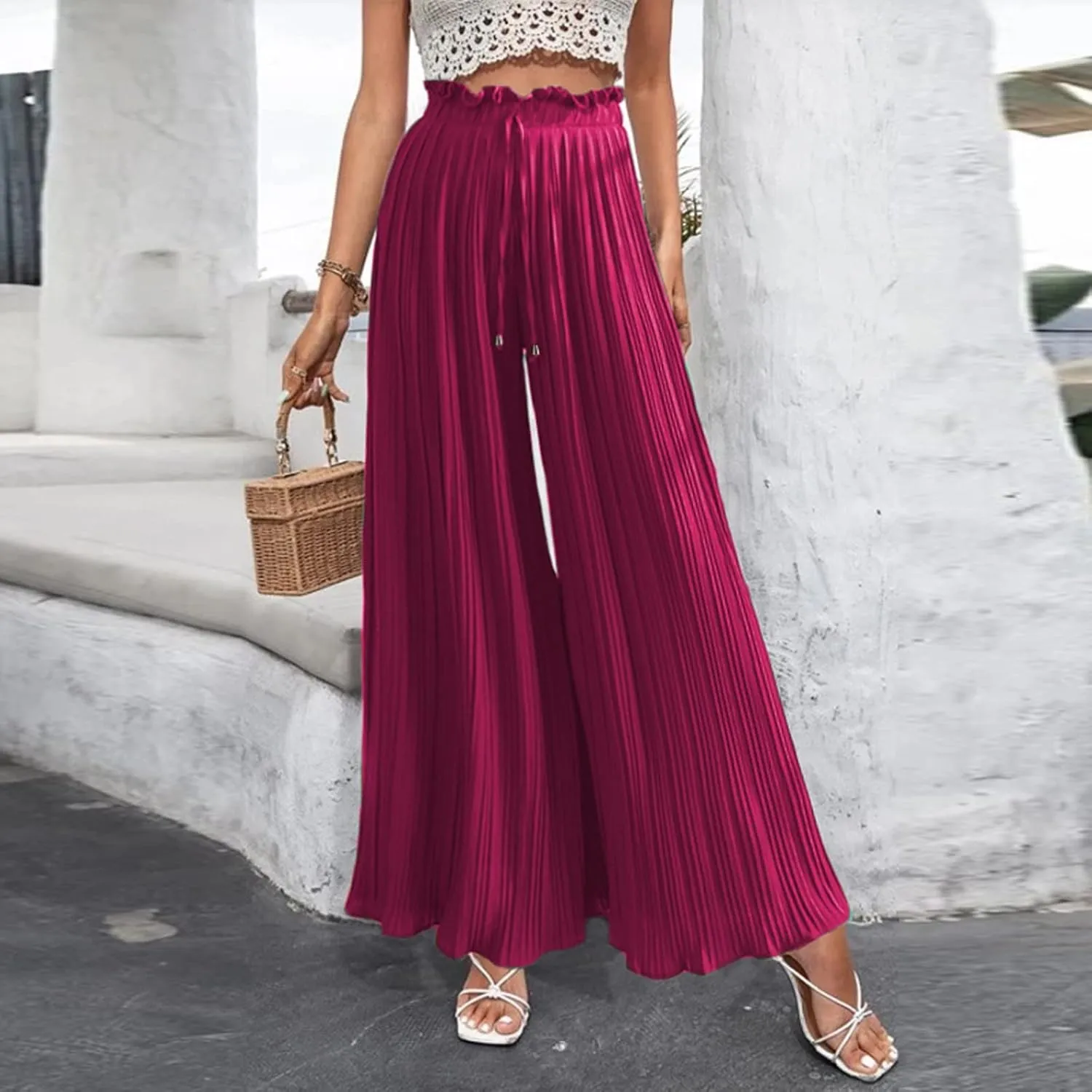 Wide Leg Pants for Women Casual Loose Fit Lounge Pants Lightweight Athletic Harem Pants Walking Linen Pants