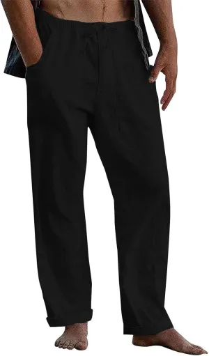 Wide Leg Pants Mens Linen Pants Summer Beach Pants Drawstring Yoga Trousers Casual Baggy Pants Lounge Sweatpants