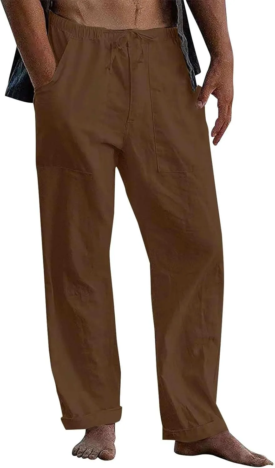 Wide Leg Pants Mens Linen Pants Summer Beach Pants Drawstring Yoga Trousers Casual Baggy Pants Lounge Sweatpants