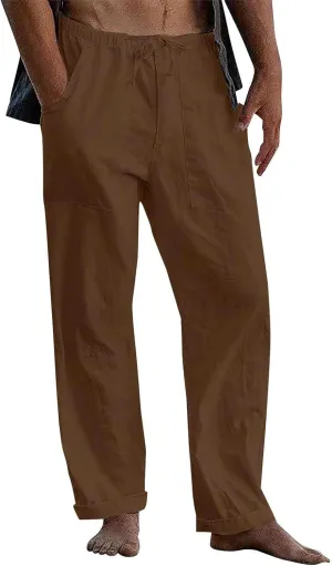 Wide Leg Pants Mens Linen Pants Summer Beach Pants Drawstring Yoga Trousers Casual Baggy Pants Lounge Sweatpants