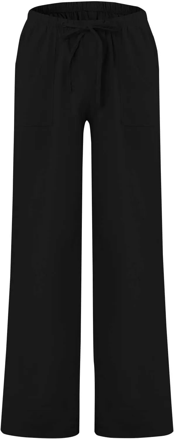Wide Leg Pants Mens Linen Pants Summer Beach Pants Drawstring Yoga Trousers Casual Baggy Pants Lounge Sweatpants