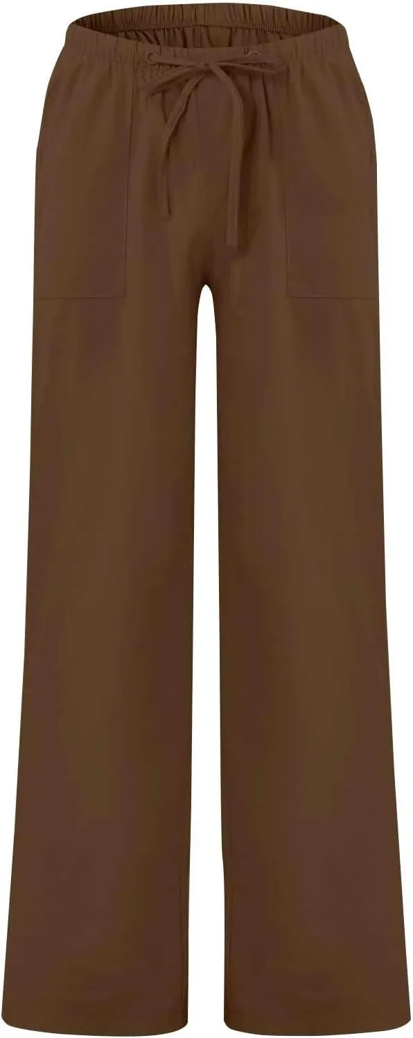 Wide Leg Pants Mens Linen Pants Summer Beach Pants Drawstring Yoga Trousers Casual Baggy Pants Lounge Sweatpants