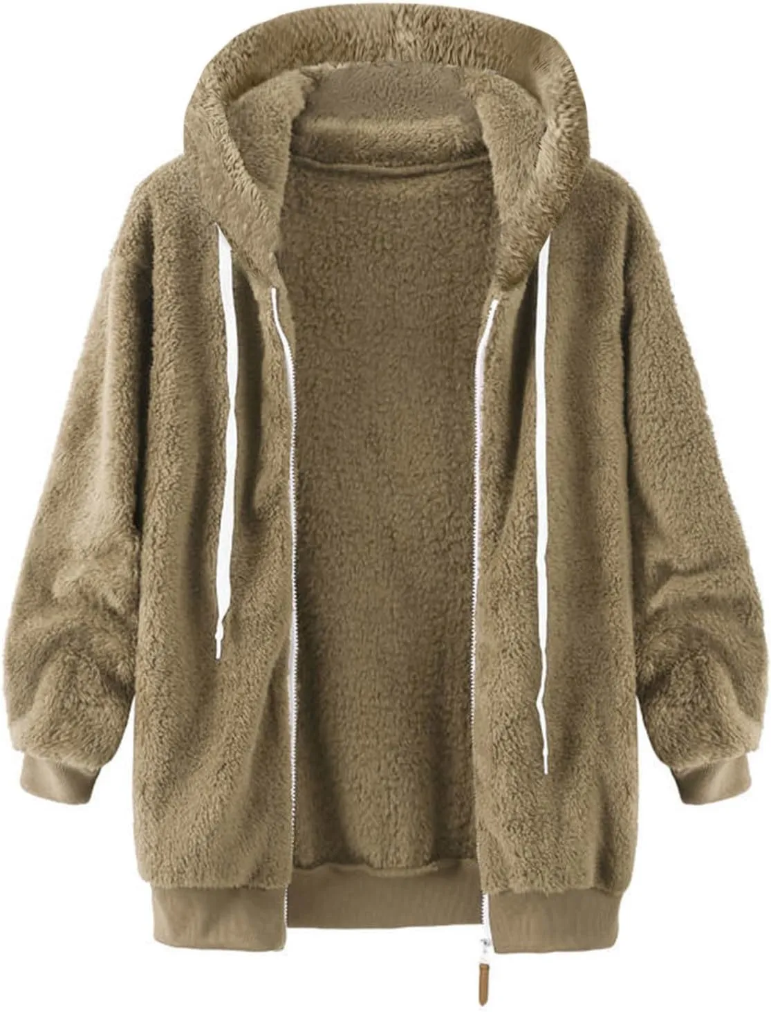Winter Coats for Women 2024 Trendy Fuzzy Fleece Zip Up Hooded Jackets Lightweight Fluffy Sherpa Outerwear, Large