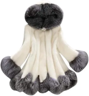 Winter Coats for Women 2025 Trendy Furry Hooded Jacket Elegant Faux Fur Coat Stitching Plus Size Plush Outwear
