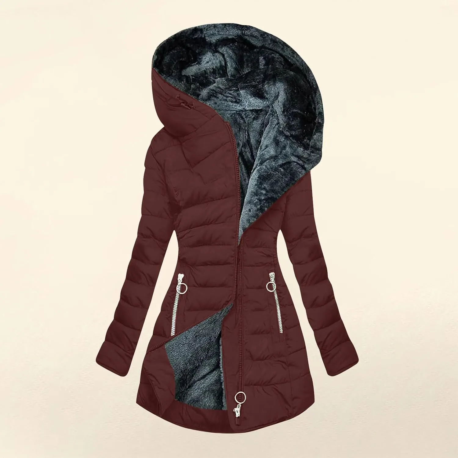 Winter Coats for Women Fleece Lined Warm Down Coats Waterproof Thicken Hooded Zipper Pockets Fashion Puffer Jackets