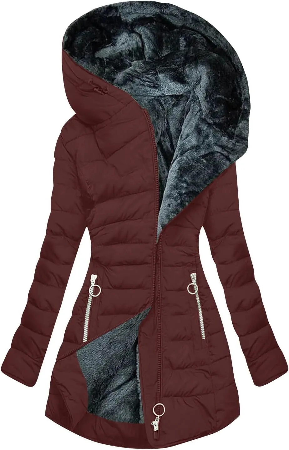 Winter Coats for Women Fleece Lined Warm Down Coats Waterproof Thicken Hooded Zipper Pockets Fashion Puffer Jackets