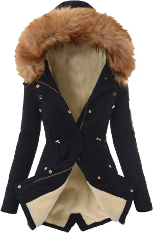 Winter Coats for Women Long Sleeve Puffer Jackets Plus Size Parka Coat with Plush Hooded Mid Length Sherpa Outerwear
