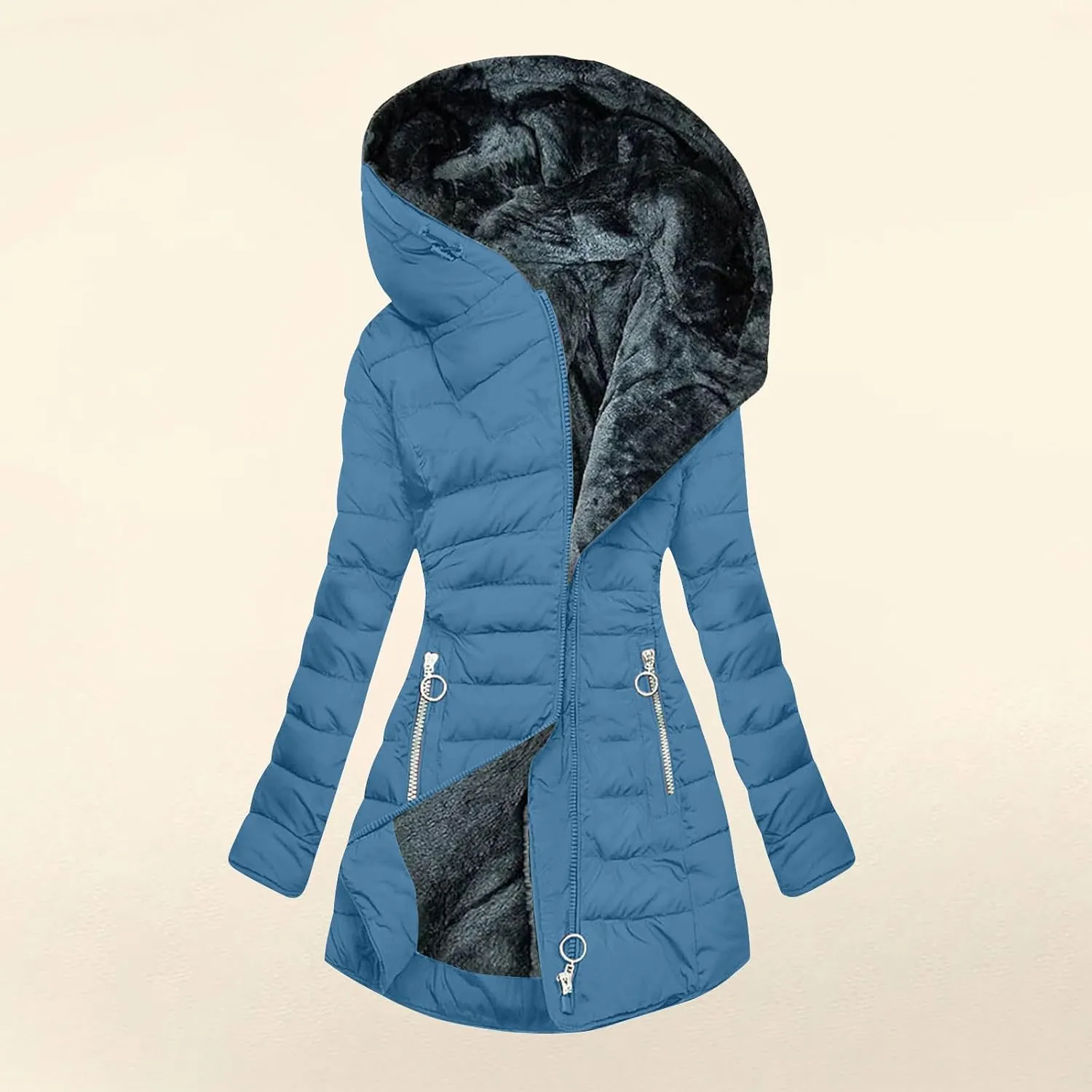 Winter Coats for Women Plus Size Puffer Jacket Long Sleeve Thickened Down Jacket Winter Warm Hooded Outerwear