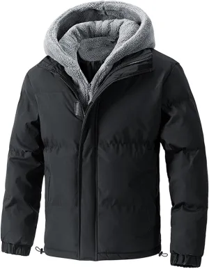 Winter Thick Coats Mens Puffer Jackets Warm Down Overcoat Fleece Lined Jacket Outdoor Parkas Quilted Jacket with Hood