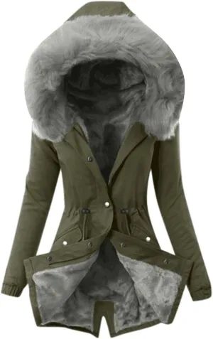 Winter Warm Parka Jacket Lapel Collar Long Sleeve Jacket Vintage Thicken Coat Jacket Warm Hooded Thick Padded
